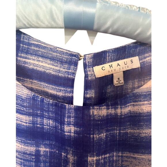 Chaus- Flowy Blouse- Blue Gingham abstract- layered - size Medium - sheer arms - Picture 6 of 9
